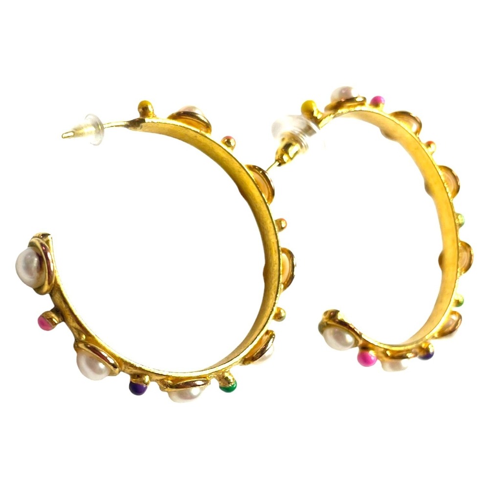 Sylvia Toledano Petite Candy Pearl Hoop Earrings Multicolor 22K Gold Plated - Picture 4 of 6